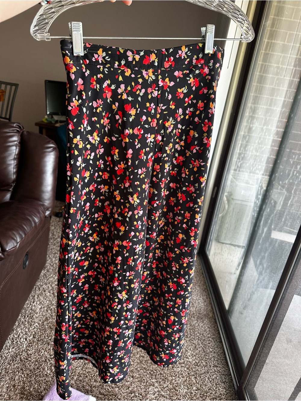 Women's Black Floral Midi Skirt